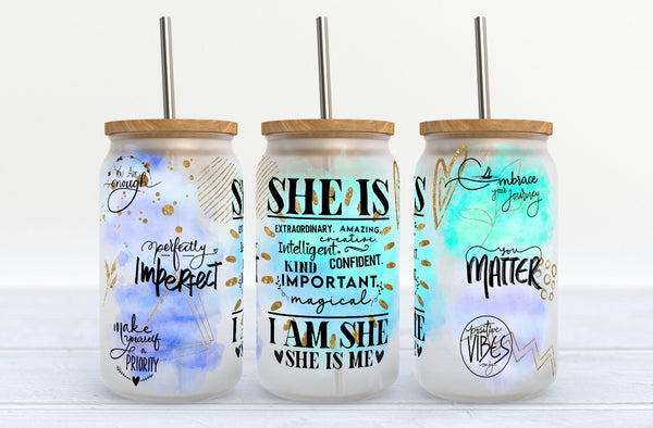 She Is, I Am She Glass Tumbler