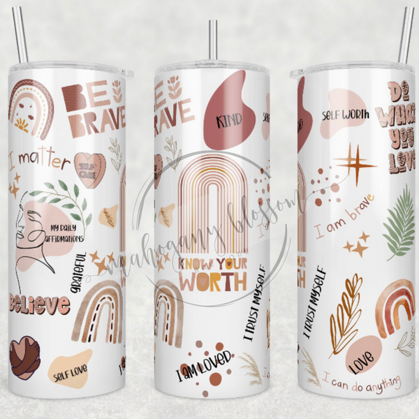 Boho Know Your Worth tumbler