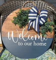 Navy Welcome To Our Home Door Hanger